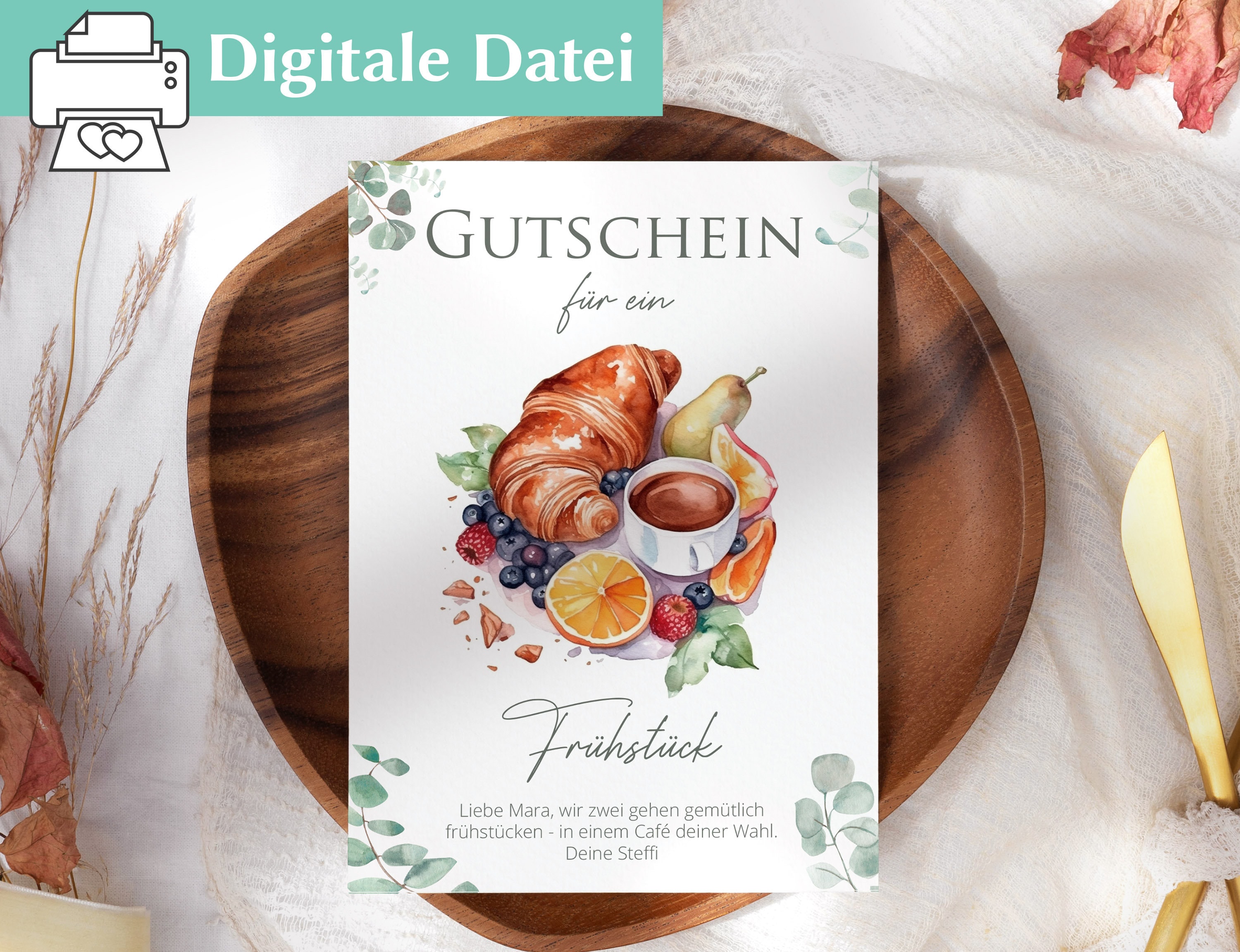 Frühstück Gutschein | Vorlage | Frühstücken | Kleinigkeit | Gutschein zum Ausdrucken | Geschenkidee | Frühstücksgutschein | Freundin