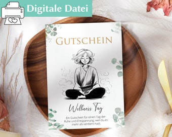 Digitaler Gutschein Wellness | Vorlage Digital | Datei Gutschein Vorlage | Editierbares PDF Datei | Erholung | bearbeitbarer Gutschein