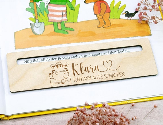Personalisierte Lesehilfe | Lesen lernen | 17cm | mit Mutmacher-Sprüchen | 1. Klasse | Geschenkidee | Mädchen | Junge | Legasthenie