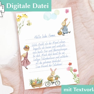 Brief vom Osterhasen - Digitale Datei zum Ausdrucken mit Briefumschlägen und Textvorlagen - PDF - Osterüberraschung für Kinder