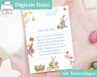 Brief vom Osterhasen - Digitale Datei zum Ausdrucken mit Briefumschlägen und Textvorlagen - PDF - Osterüberraschung für Kinder