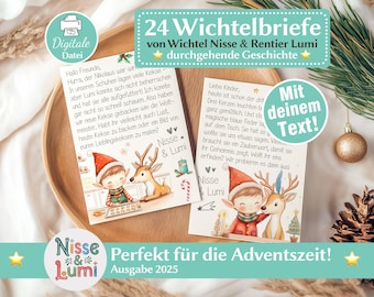 Wichtelbriefe - Editierbar -  zum Ausdrucken mit 24 Wichtelgeschichten zum Download - Nisse & Lumi Wichtelzubehör Post Set - Version 2025