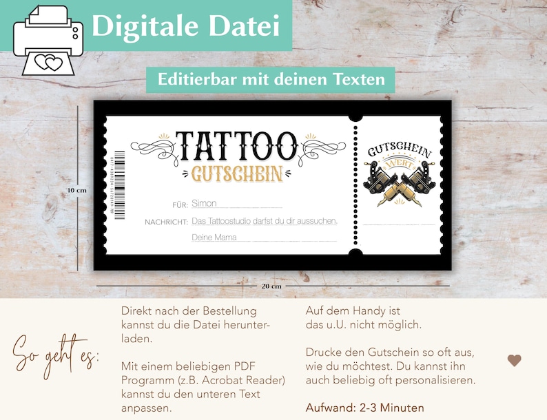 Tattoo Gutschein Vorlage Download PDF