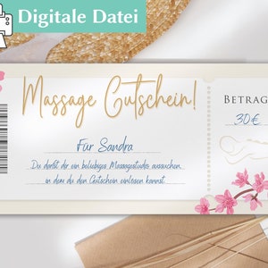 Massage Gutschein | Personalisierter Gutschein | Gutschein zum ausdrucken | Gutschein Karte | Wellness Gutschein