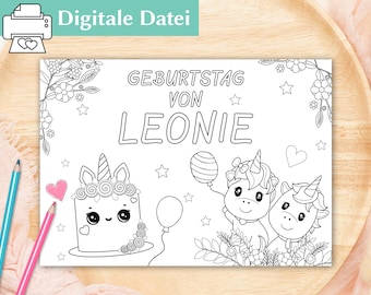 Personalized Coloring Page | Coloring picture with unicorn | Digital File | download PDF | Children's birthday activity page