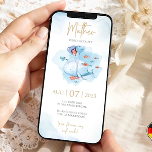 Taufeinladung Fisch-Motiv | personalisiert | Digitale Einladung | Einladung zur Taufe per WhatsApp | Mädchen & Junge