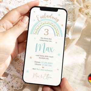 Invito di compleanno per bambini personalizzato | File digitale | inviare tramite WhatsApp | biglietto d'invito moderno | arcobaleno