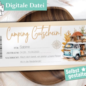 Camping Gutschein | Personalisierter Gutschein | Reisegutschein | Gutschein Karte | Einzigartige Geschenkidee | Gutschein Reise