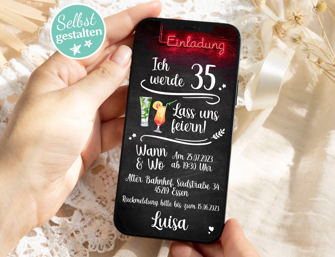 Digitale Whatsapp Geburtstagseinladung Einladung Zum Geburtstag E-card Einladungskarte 