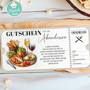 Gutschein Abendessen PDF Gemeinsam Essen gehen Gutscheinvorlage Einladung Restaurantbesuch Personalisierbar