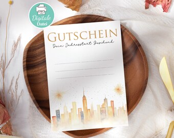 Neujahrsgruß zum Ausdrucken editierbare Gutscheinvorlage Neujahrsgeschenk Geschenkgutschein