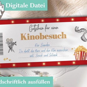 Gutschein Kino Geschenkgutschein Vorlage Personalisierter Gutschein zum ausdrucken Kinogutschein Kino Einladung personalisiert Bild 2