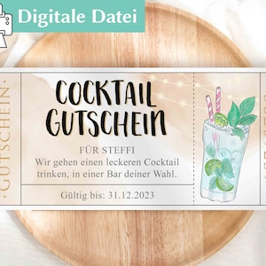 Gutschein Cocktail trinken | Gutschein zum ausdrucken | Vorlage editierbar | Zeit statt Zeug | gemeinsame Zeit | Geschenkidee