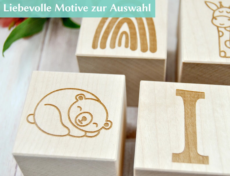 Cadeau spécial naissance Cubes en bois personnalisés pour filles et garçons Cadeau de baptême Bois d'érable de 5 cm image 9