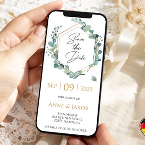 Save the Date | Digitale Karte | Eukalyptus | Zum Versenden per WhatsApp | Hochzeitsdatum | Hochzeitseinladung | Digital | Standesamt