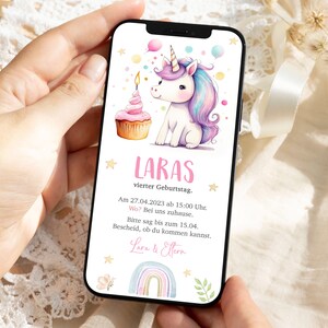 Digital children&#39;s birthday invitation | Unicorn Party | First Birthday Invitation | eCard | Send via WhatsApp | Children&#39;s birthday