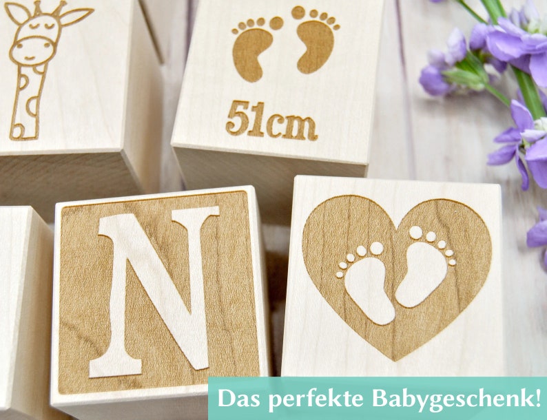 Cadeau spécial naissance Cubes en bois personnalisés pour filles et garçons Cadeau de baptême Bois d'érable de 5 cm image 8