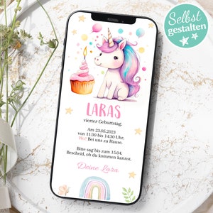 Digitale Einladung Kindergeburtstag Einhorn | selbst gestalten | E-Card Kindergeburtstag |  1. Geburtstag | Geburtstagsparty Mädchen