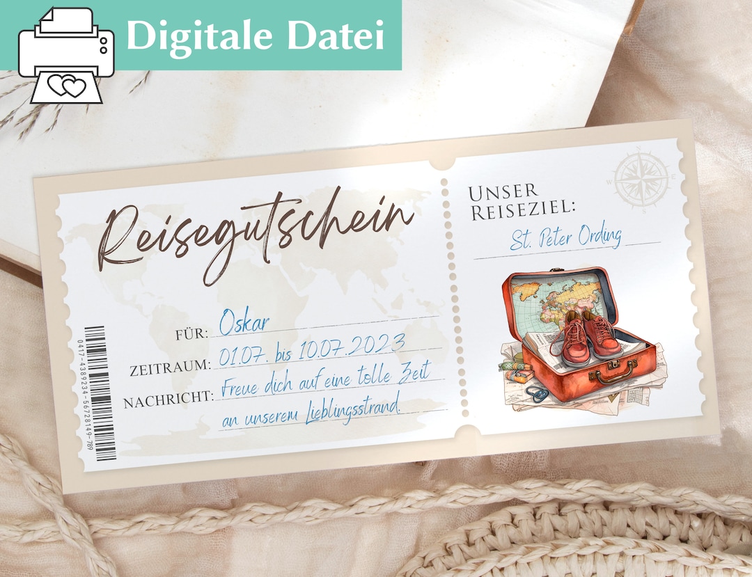 Reisegutschein Editierbar Printable Gutschein Reise Personalisierter