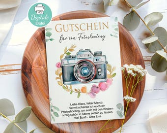 Fotoshooting Gutschein Vorlage Fotograf Shooting Familienshooting zum Ausdrucken Geschenkgutschein Fotos machen
