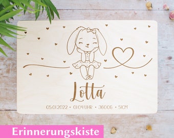 Erinnerungskiste Baby | Erinnerungsbox zur Geburt | Personalisiertes Geschenk für Mädchen | Holzkiste | Aufbewahrung Kinderzimmer