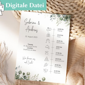 Ablaufplan Hochzeit | Karten | Hochzeitstag Ablauf | Druckvorlage | Tagesplan Hochzeit | Template | Digitales Produkt | A5