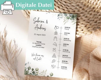 Ablaufplan Hochzeit | Karten | Hochzeitstag Ablauf | Druckvorlage | Tagesplan Hochzeit | Template | Digitales Produkt | A5