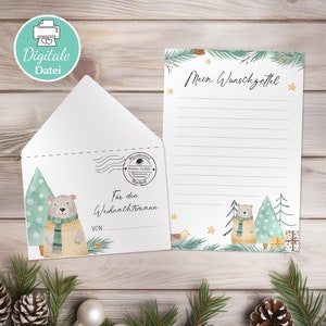 Wunschzettel mit Briefumschlag | Vorlage zum Ausdrucken | sofort downloaden | Wunschzettel Weihnachtsmann | Christkind | Wichtelzubehör