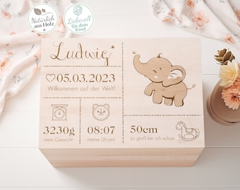 Erinnerungskiste Baby | Erinnerungsbox zur Geburt | Elefant | Personalisiertes Geschenk | Baby Geschenk | Aufbewahrung Kinderzimmer