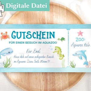 Geschenkgutschein Aquazoo | Digitale Datei | zum ausdrucken | Gutschein Vorlage | Gutschein Karte | Kindergeburtstag Geschenk