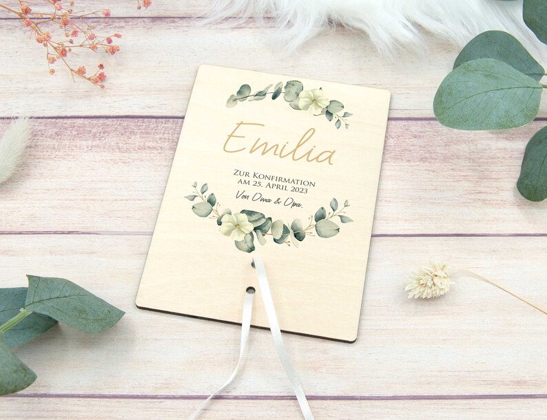 Gift of money for confirmation, personalized gift card with eucalyptus image 4