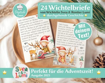 Wichtelbriefe - Editierbar -  Download zum Ausdrucken mit 24 Wichtelgeschichten zum Download - Svea & Lumi Wichtelzubehör Post Set - 2025