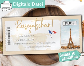 Paris Reisegutschein | Gutschein Reise | Personalisierter Gutschein | Reisegutschein | Gutschein Karte | Einzigartige Geschenkidee