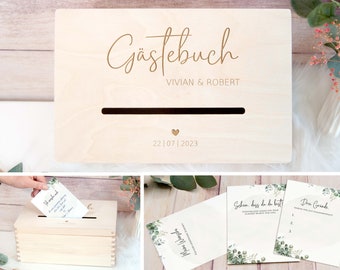 Einzigartige Gästebuch Box zur Hochzeit - mit Gästebuchkarten zum selber ausdrucken