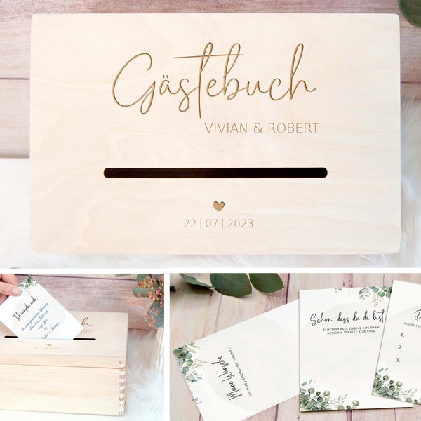 Einzigartige Gästebuch Box zur Hochzeit - mit Gästebuchkarten zum selber ausdrucken