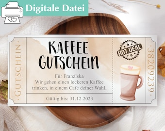 Gutschein Vorlage |  Kaffee trinken | Printable | Zeit statt Zeug | Essen gehen | Zeit schenken | Verpackung | printables | Herzensprojekt