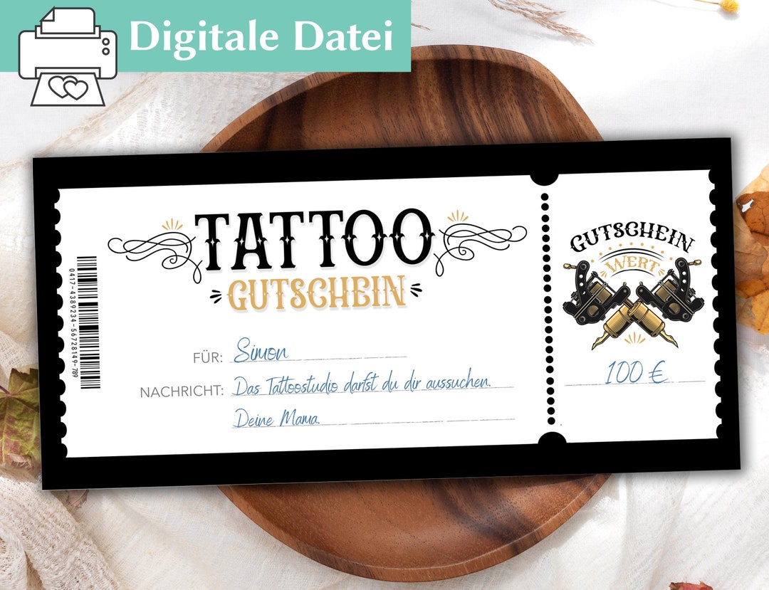 Gutschein Für Ein Tattoo Zum Ausdrucken Tattoo Gutschein Editierbar - Geschenkgutschein Vorlage zum ausdrucken