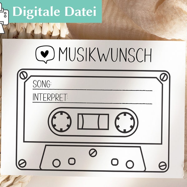 Musikwunschkarte Hochzeit | Musikwünsche Vorlage Digital | Hochzeitsspiel Idee | Hochzeit Liederwunsch | Partyspiel | Brautpaar
