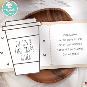 Druckvorlage Gutschein Kaffeetrinken Vorlage zum Drucken Geschenkgutschein Zeit statt Zeug Geschenkidee, Gutscheinidee, PDF