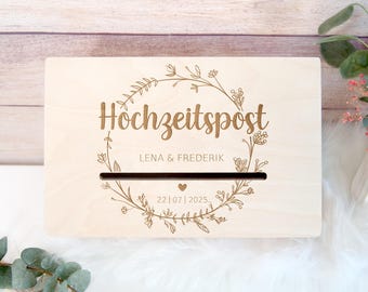 Briefbox Hochzeit für Hochzeitspost personalisiert Erinnerungsbox aus Holz Holzbox für Hochzeitsbriefe Aufbewahrung, Geschenk Hochzeit