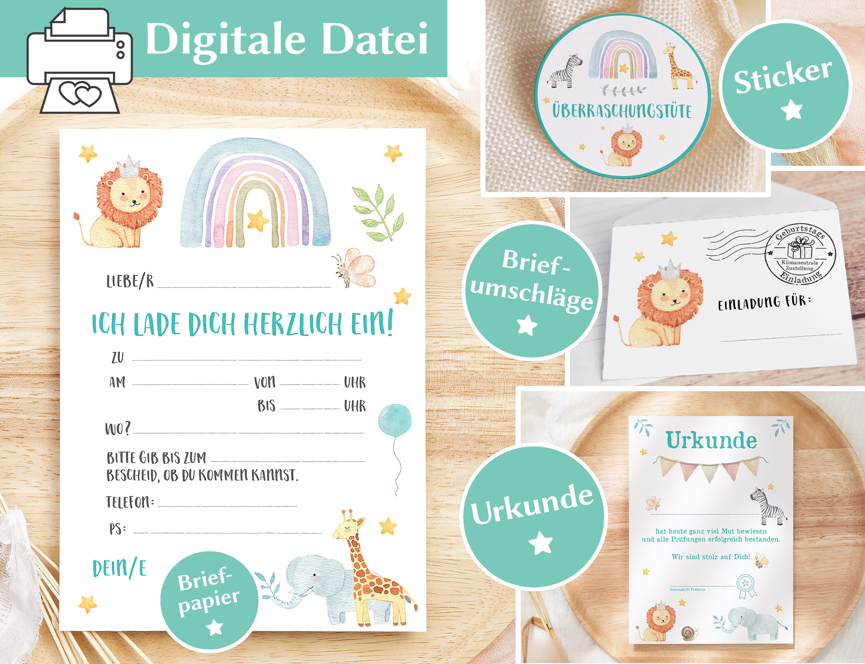20 Stück Kindergeburtstag Einladungskarten – Süße Party-Einladungen Zum Selbstgestalten, 10,7x15,2 Cm