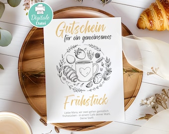 Gutschein Frühstück zum Ausdrucken, Digitale Vorlage Personalisierbar, gemeinsam Frühstücken Gutscheinvorlage