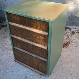 SOLD** Drexel MCM Nightstand/End Table/Dresser - Sage Green With Walnut Drawers