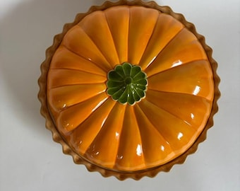 Plato vintage para pastel de calabaza con tapa / Utensilios de cerámica para hornear otoñales / Decoración otoñal