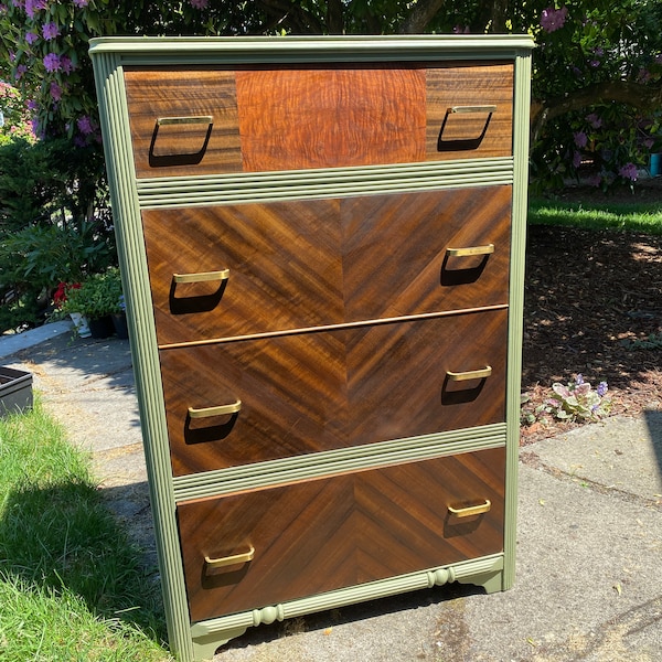 SOLD* 1930’s Sage Green Art Deco Waterfall Dresser