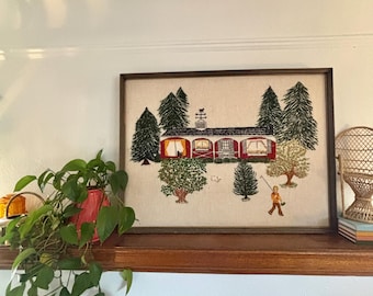 Extra Large 24x36 Winter Wonderland Crewel Embroidery