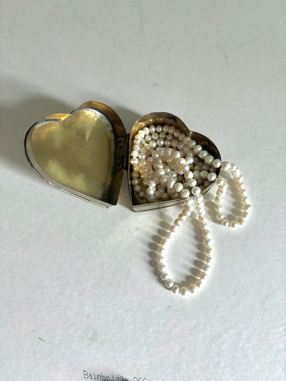 Vintage Brass Heart Shaped Hinged Trinket/Ring Di… - image 1