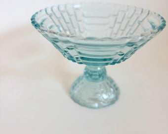 Jeannette Iridescent Louisa Blue Footed Compote – zabytkowa miska na owoce | 1957