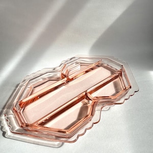 Rare Vintage Pink Fostoria Mayfair Relish Dish – 5-Part Pink Depression Glass - 1930s