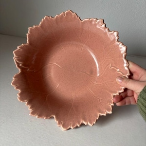 Vintage Russel Steubenville Woodfield Salmon/Coral Pink Leaf Serving Bowl